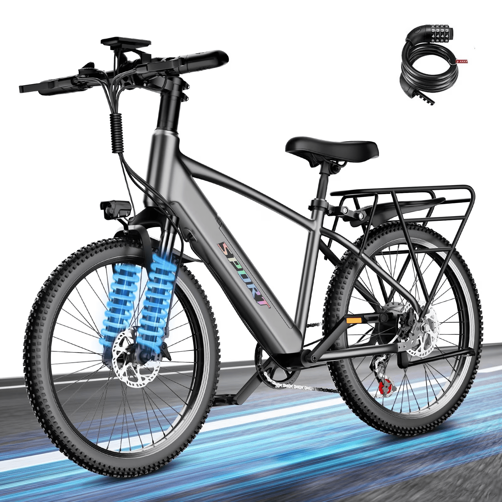 Adult Electric Mountain Bike, 1500W Peak Motor, 48V 13Ah Removable Battery, 25MPH Max Speed, 26" Fat Tire Electric Bike with Front Suspension, 7-Speed Shimano, for Commuter & Off-Road