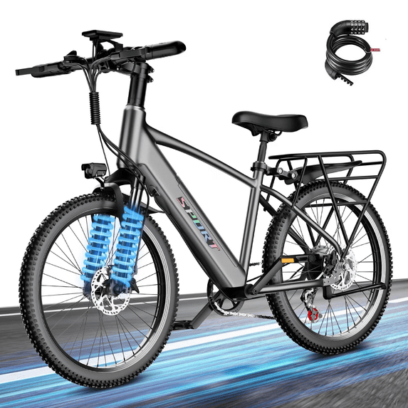 Adult Electric Mountain Bike, 1500W Peak Motor, 48V 13Ah Removable Battery, 25MPH Max Speed, 26" Fat Tire Electric Bike with Front Suspension, 7-Speed Shimano, for Commuter & Off-Road