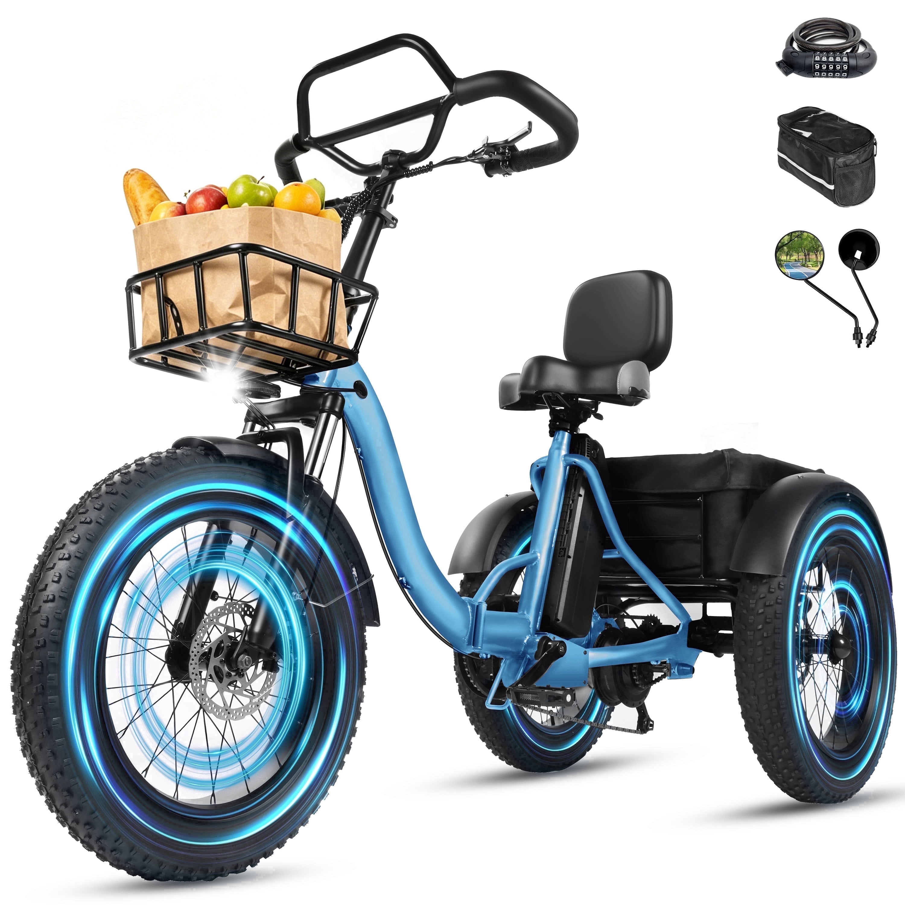 Adult Electric Tricycle with Reverse,E Trike – 1200W Peak Motor, 998.4Wh Battery, Foldable 3-Wheel E-Bike with 20×4" Fat Tires, Black