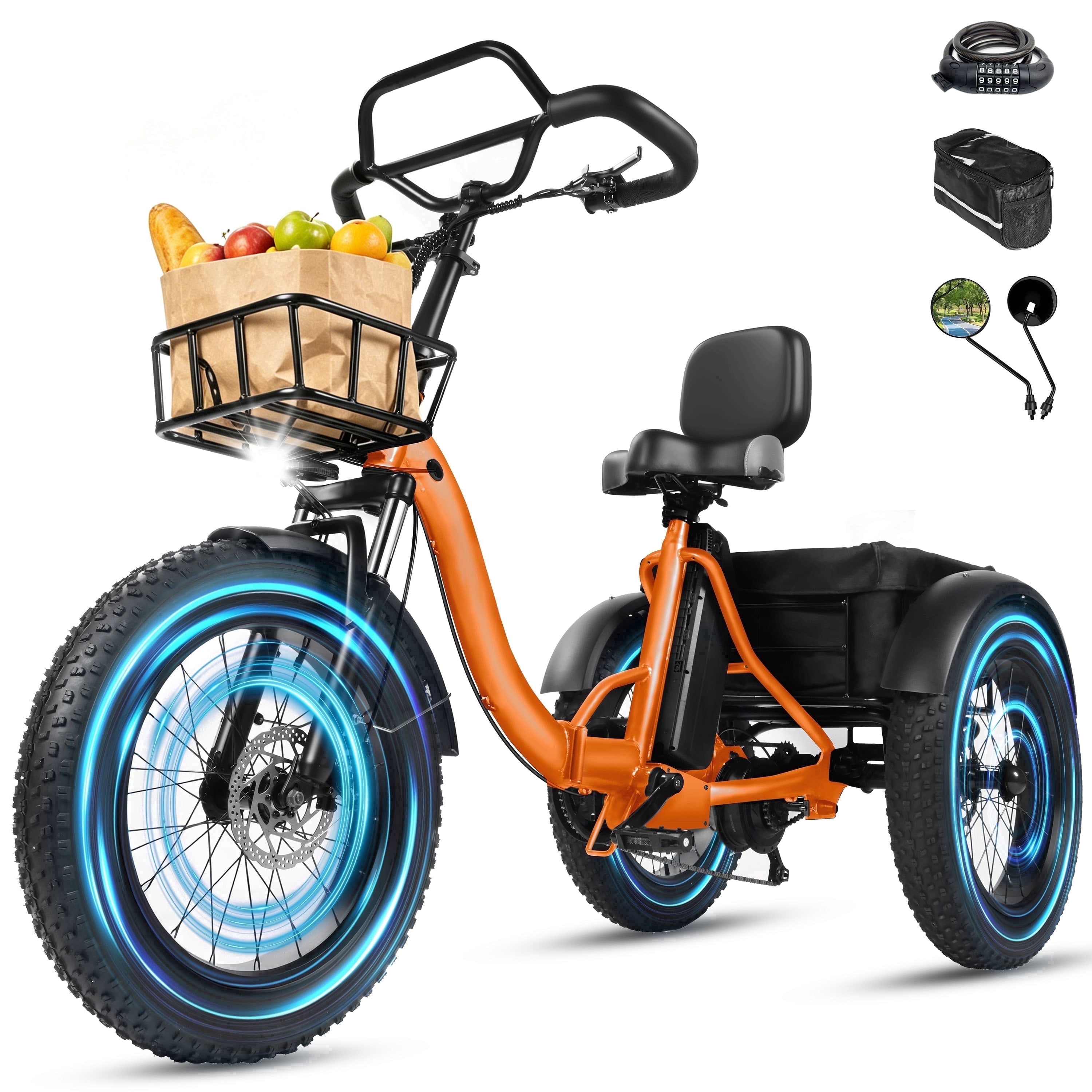 Adult Electric Tricycle with Reverse,E Trike – 1200W Peak Motor, 998.4Wh Battery, Foldable 3-Wheel E-Bike with 20×4" Fat Tires, Black
