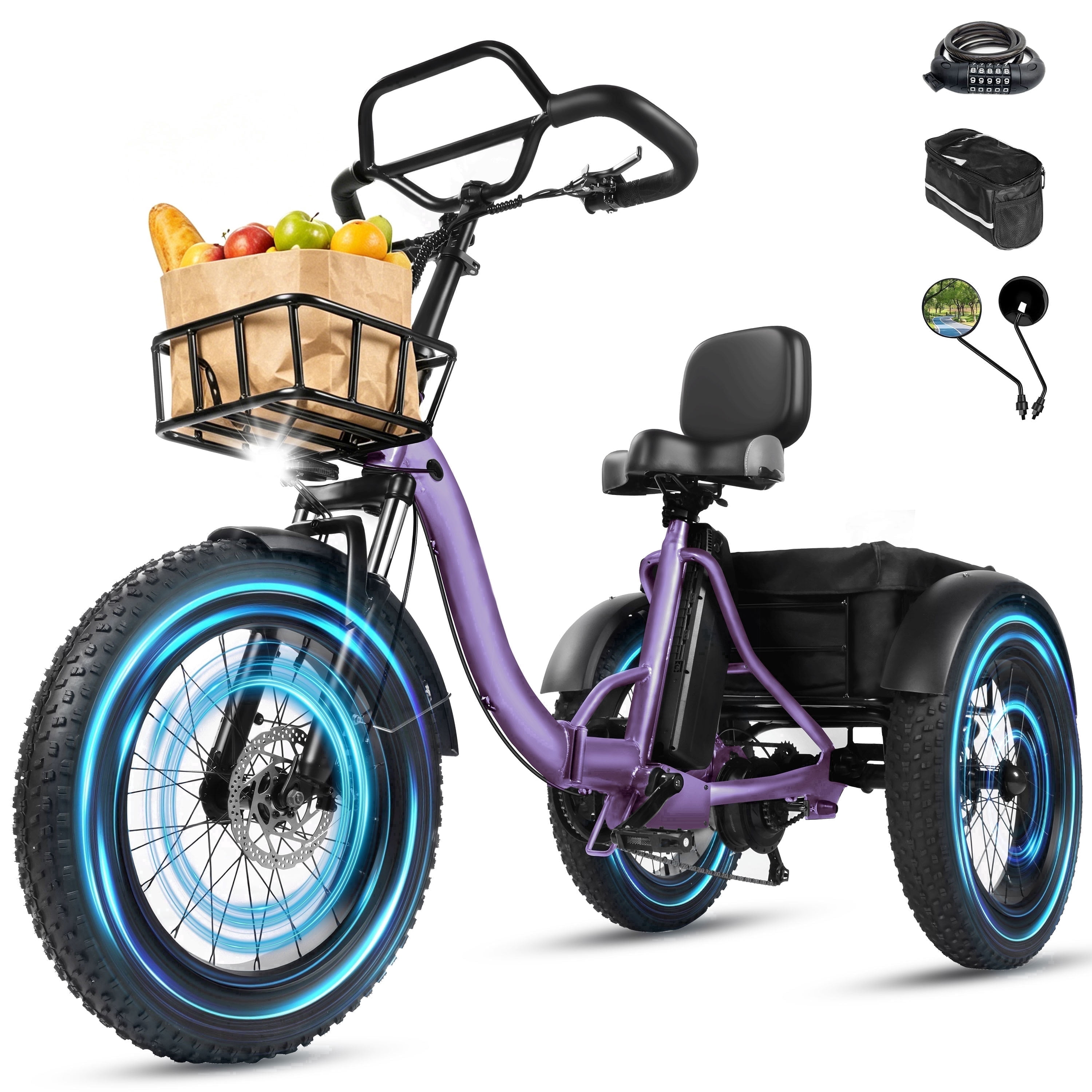 Adult Electric Tricycle with Reverse,E Trike – 1200W Peak Motor, 998.4Wh Battery, Foldable 3-Wheel E-Bike with 20×4" Fat Tires, Black