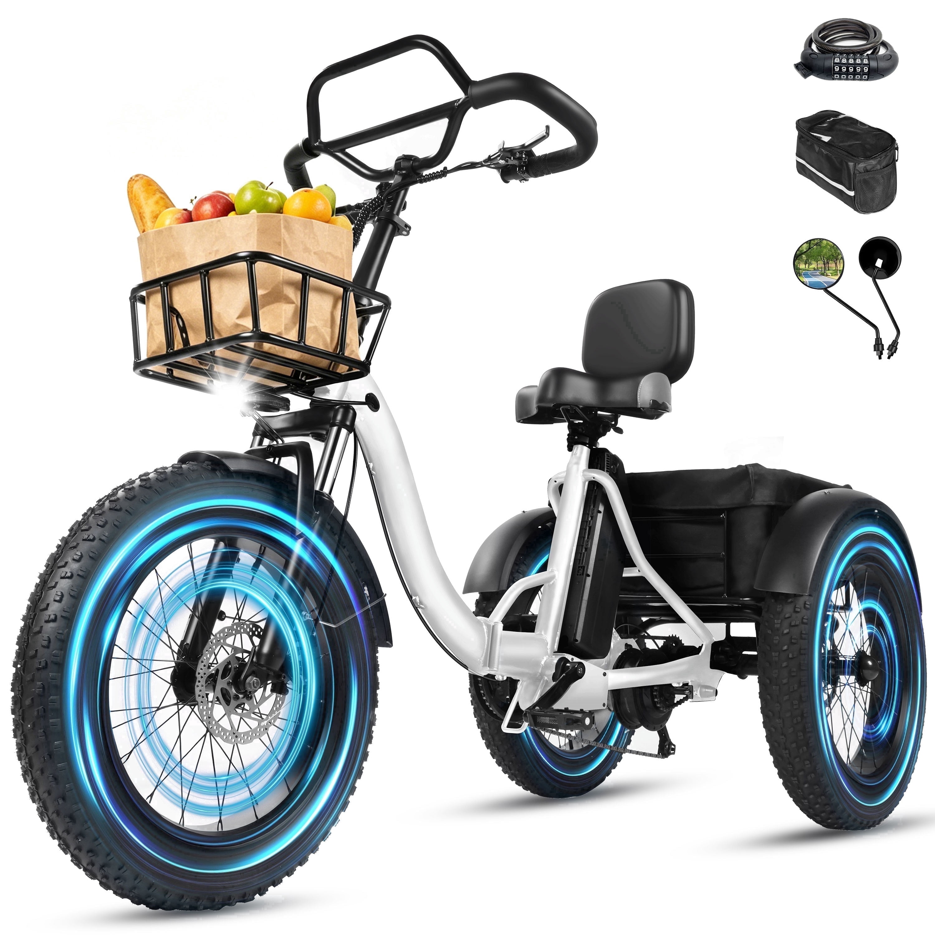 Adult Electric Tricycle with Reverse,E Trike – 1200W Peak Motor, 998.4Wh Battery, Foldable 3-Wheel E-Bike with 20×4" Fat Tires, Black