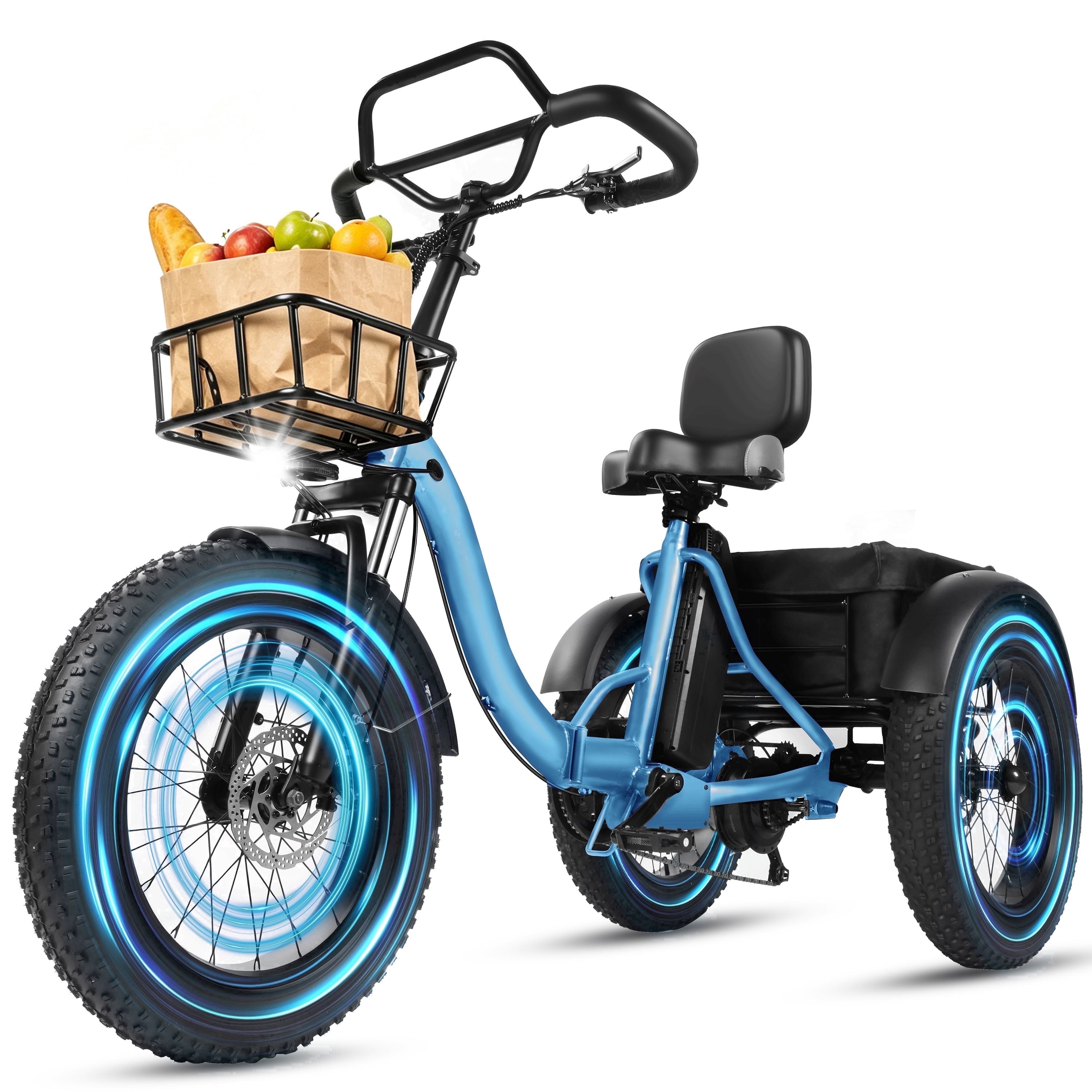 Adult Electric Tricycle with Reverse,E Trike – 1200W Peak Motor, 998.4Wh Battery, Foldable 3-Wheel E-Bike with 20×4" Fat Tires, Black