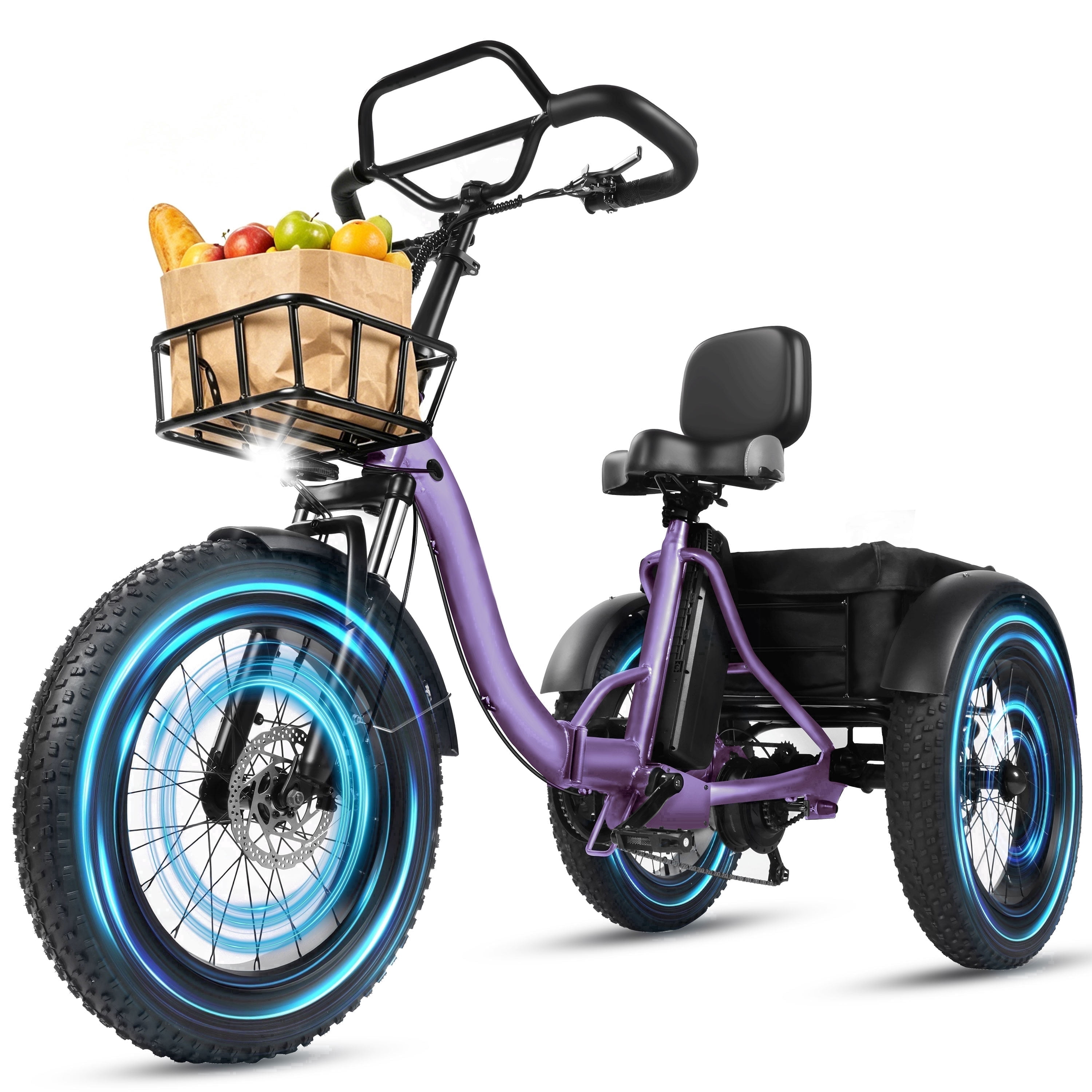 Adult Electric Tricycle with Reverse,E Trike – 1200W Peak Motor, 998.4Wh Battery, Foldable 3-Wheel E-Bike with 20×4" Fat Tires, Black