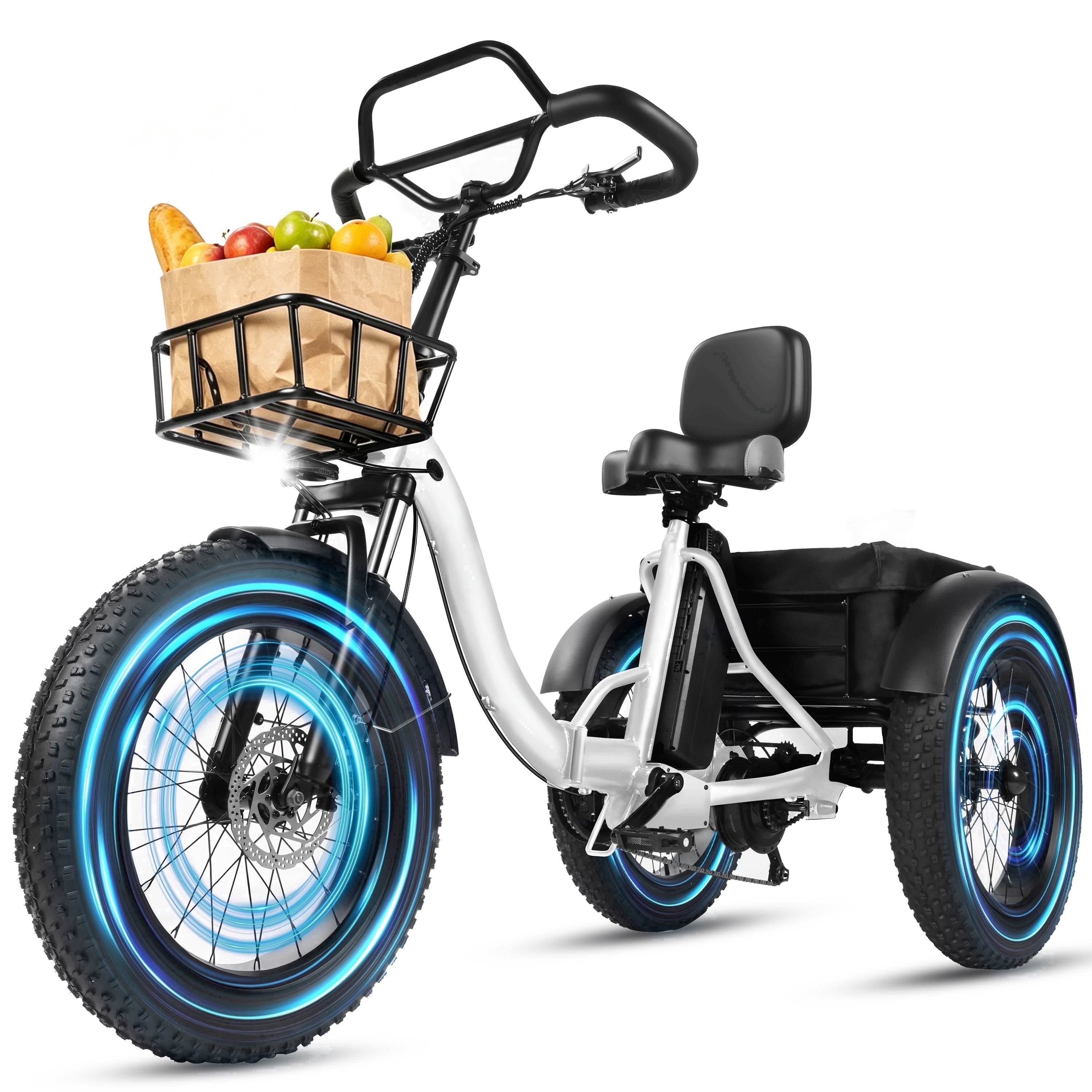 Adult Electric Tricycle with Reverse,E Trike – 1200W Peak Motor, 998.4Wh Battery, Foldable 3-Wheel E-Bike with 20×4" Fat Tires, Black