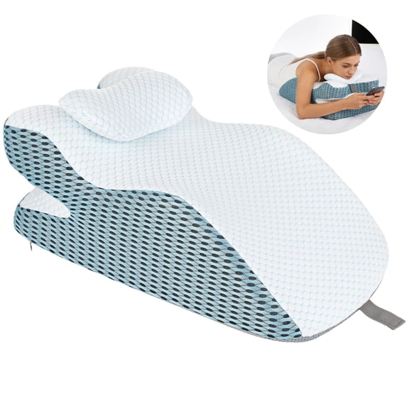 Adult Ergonomic Memory Foam Wedge Pillow, Bed Prone Sleeping Pillow with Detachable Headrest, Face Down Support Cushion for Reading, Gaming, Resting