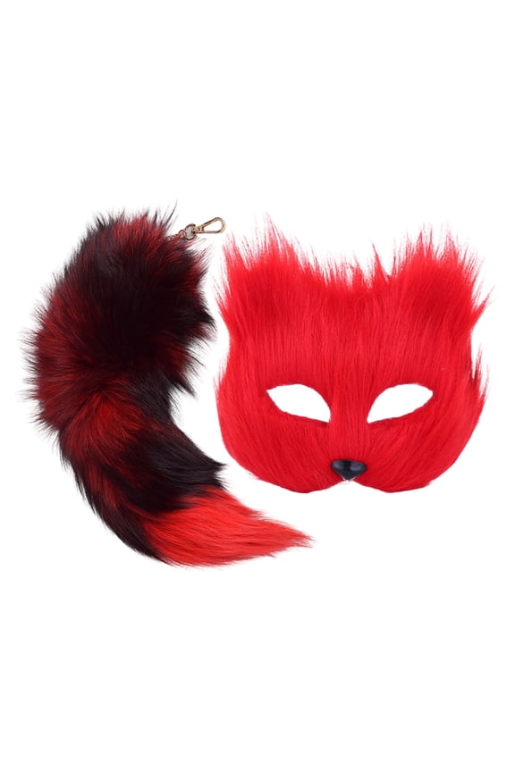 Adult Face Guard Black Animal Face Guard Makeup Dance Men And Women Half Face Face Guard With Cute Tail Keychain Pendant