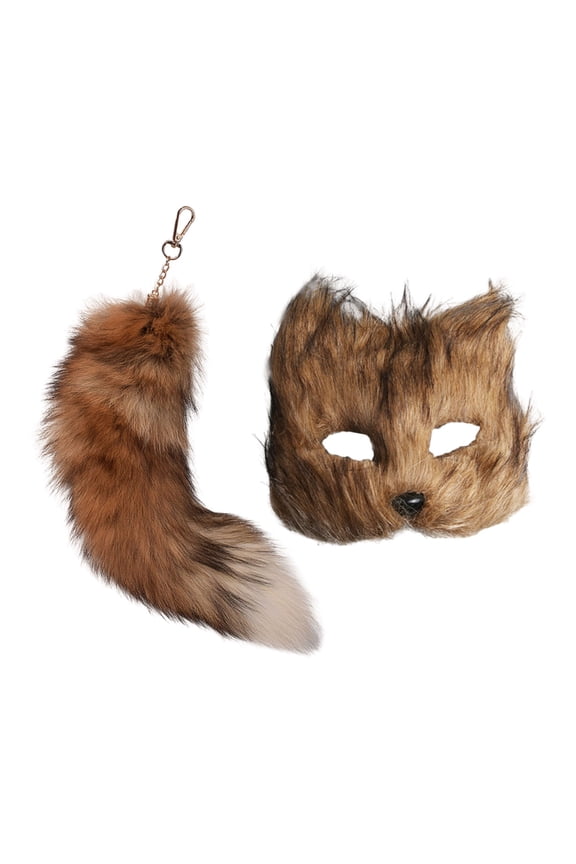 Adult Face Guard - Black Animal Half Face - Makeup Dance - with Cute Tail Keychain - Men & Women -