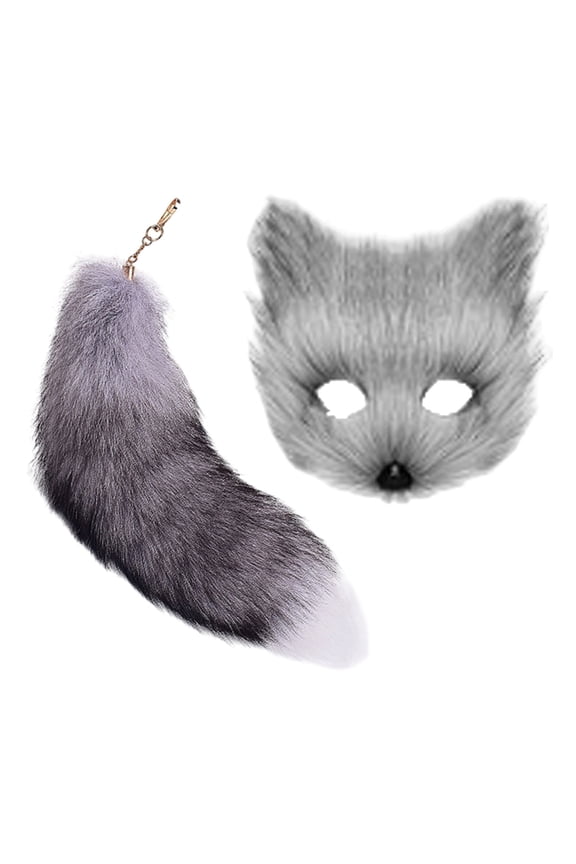 Adult Face Guard - Black Animal Half Face - Makeup Dance - with Cute Tail Keychain - Men & Women -