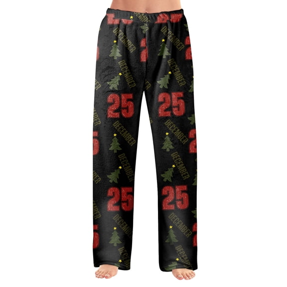 Adult Fashion Christmas Print Casual Pants with Drawstring Elastic Waist, Comfortable Sleepwear and Loungewear Trousers for Home Use,Black,L