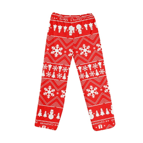 Adult Fashion Christmas Print Casual Pants with Drawstring Elastic Waist, Comfortable Sleepwear and Loungewear Trousers for Home Use,Red,S