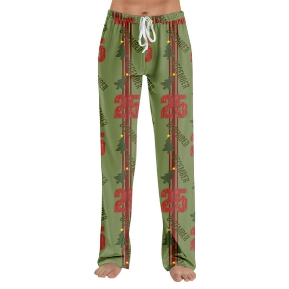 Adult Fashion Loose Christmas Print Casual Pants with Drawstring Elastic Waist, Comfortable Sleepwear and Loungewear Trousers for Home Use,Army Green,M