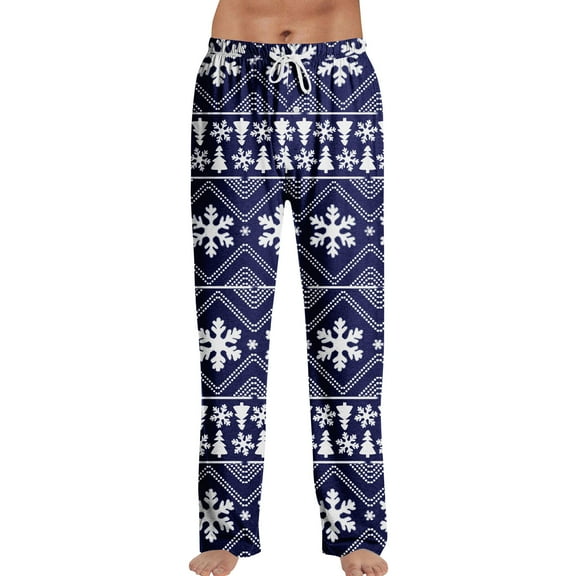 Adult Fashion Loose Christmas Print Casual Pants with Drawstring and Elastic Waist, Comfy Straight Leg Yoga Sleepwear Lounge Trousers for Holiday Season,Royal Blue,L