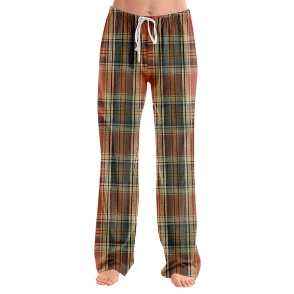 Adult Fashion Loose Plaid Print Casual Pajama Pants, Ginger Yellow, XXL