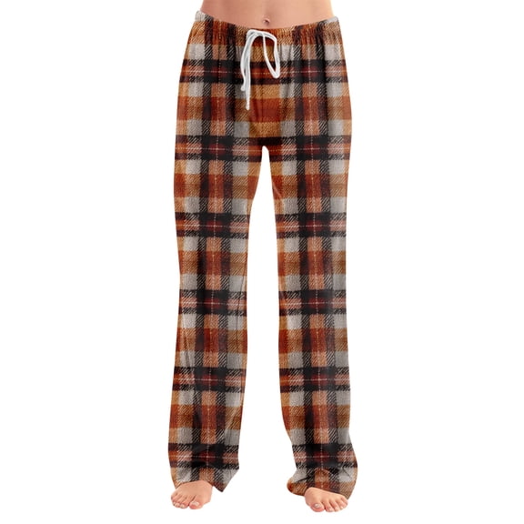 Adult Fashion Loose Plaid Print Casual Pajama Pants, Light Brown, XXL
