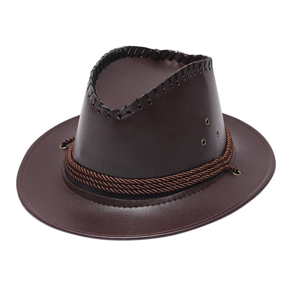 Adult Fashion Sun Protection Cowboy Hat - Leather Windproof Design, Adjustable Strap, Unisex, 56-58cm Head Circumference