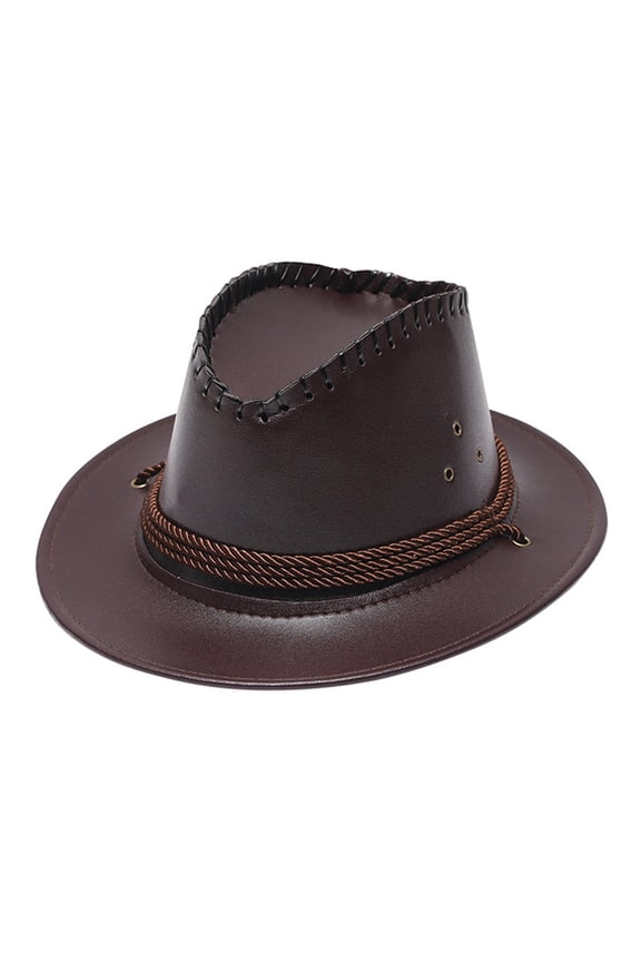 Adult Fashion Sun Protection Cowboy Hat - Leather Windproof Design, Adjustable Strap, Unisex, 56-58cm Head Circumference
