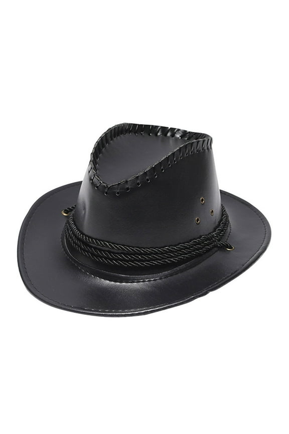 Adult Fashion Sun Protection Cowboy Hat - Leather Windproof Design, Adjustable Strap, Unisex, 56-58cm Head Circumference