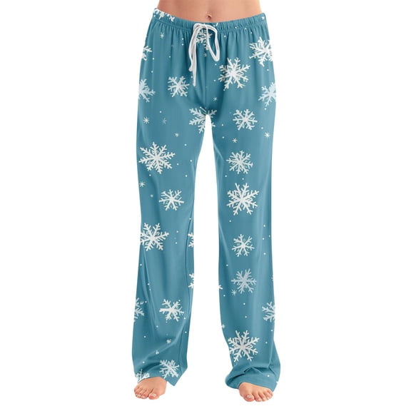 Adult Fashionable Loose Christmas Printed Casual Pants, Loungewear Sleep Pants with Drawstring Elastic Waist for Home and Comfortable Wear,Sky Blue,XL