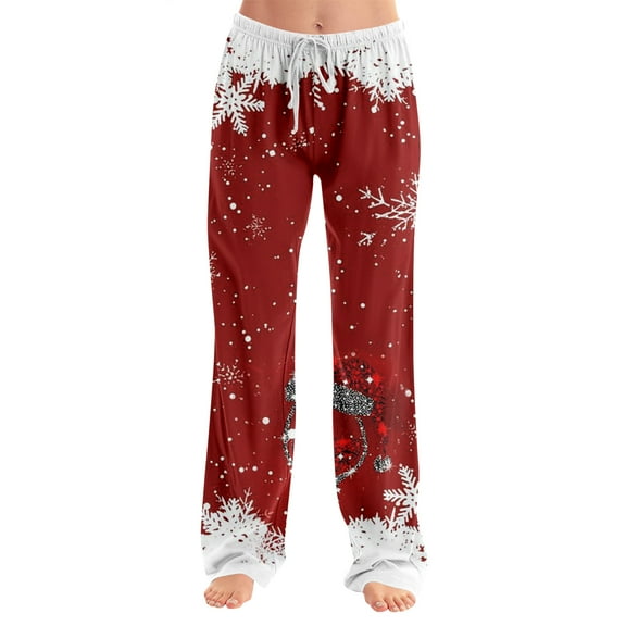 Adult Fashionable Loose Christmas Printed Casual Pants, Loungewear Sleep Pants with Drawstring Elastic Waist for Home and Comfortable Wear,Watermelon Red,M