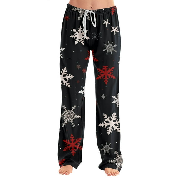 Adult Fashionable Loose Christmas Printed Casual Pants, Loungewear Sleep Pants with Drawstring Elastic Waist for Home and Comfortable Wear,Black,S