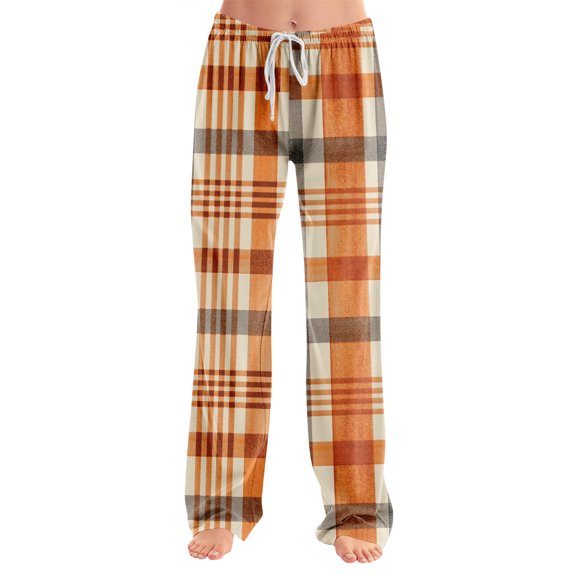 Adult Fashionable Loose Christmas Printed Casual Pants, Loungewear Sleep Pants with Drawstring Elastic Waist for Home and Comfortable Wear,Saffron,M