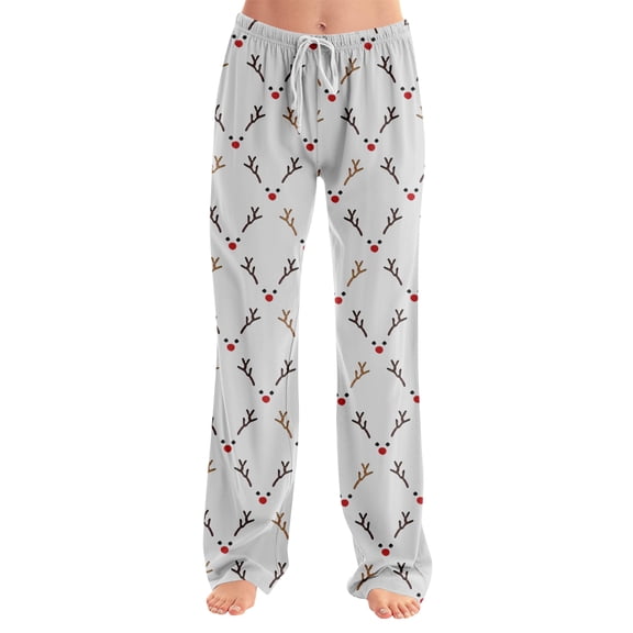 Adult Fashionable Loose Christmas Printed Casual Pants, Loungewear Sleep Pants with Drawstring Elastic Waist for Home and Comfortable Wear,White,S