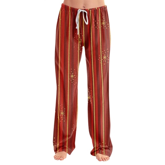 Adult Fashionable Loose Christmas Printed Casual Pants, Loungewear Sleep Pants with Drawstring Elastic Waist for Home and Comfortable Wear,Wine,S