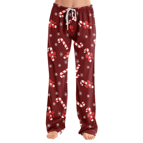 Adult Fashionable Loose Christmas Printed Casual Pants, Snowflake Print Loungewear Sleep Pants, Cozy and Warm for Winter Sleep and Lounge,Deep Red,M