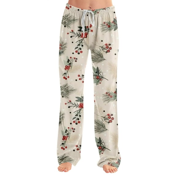 Adult Fashionable Loose Christmas Printed Casual Pants, Snowflake Print Loungewear Sleep Pants, Cozy and Warm for Winter Sleep and Lounge,White,S