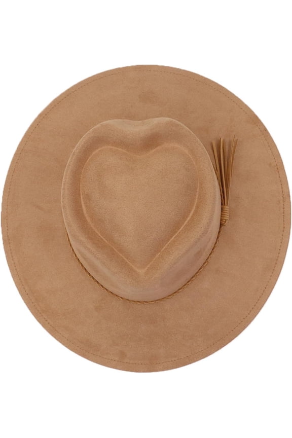 Adult Faux Suede Fedora Hat for Men Women Wide Brim Heart Decorative Tassel Band Jazz Cap Cowgirl Western Cap