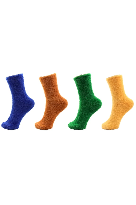 Adult Feather Light Fuzzy Socks - Assortment E - 4 Pair Value Pack