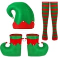 thumbnail image 1 of Adult Felt Elf Hat Shoes and Covers Socks with Bells Christmas Fancy Dress for Women Men Christmas Costume, 1 of 7