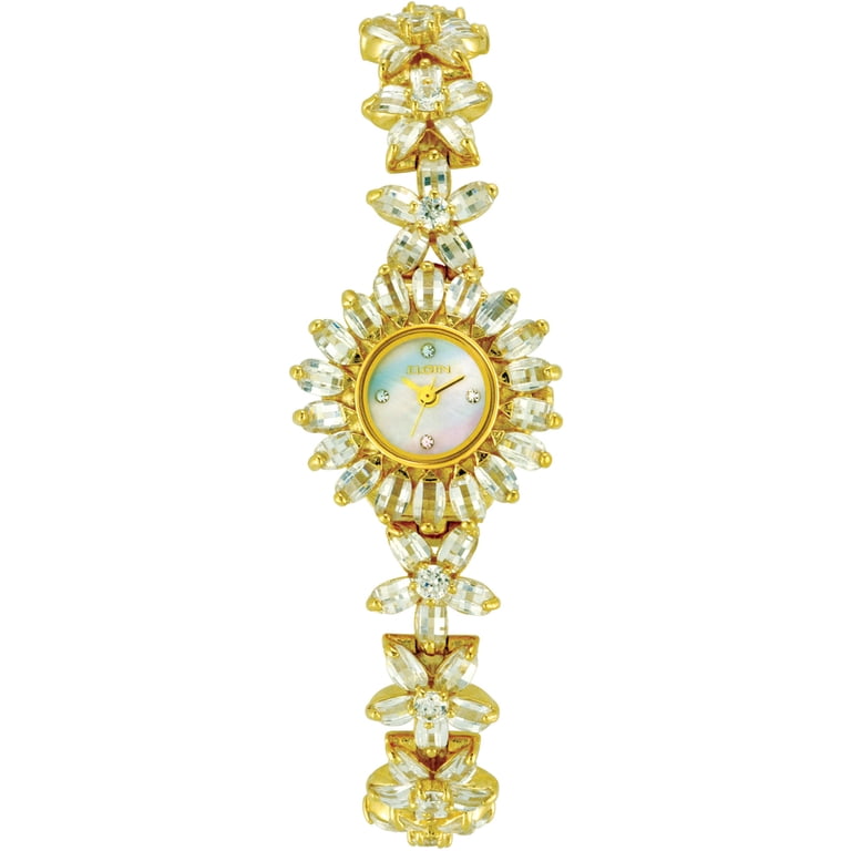 Gold Women\'s Watch with Floral Accents Vintage-Inspired White Diamond Sparkly Gold Women main image 3