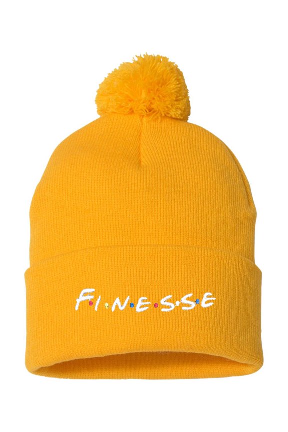 Adult Finesse Embroidered Knit Beanie Pom Cap