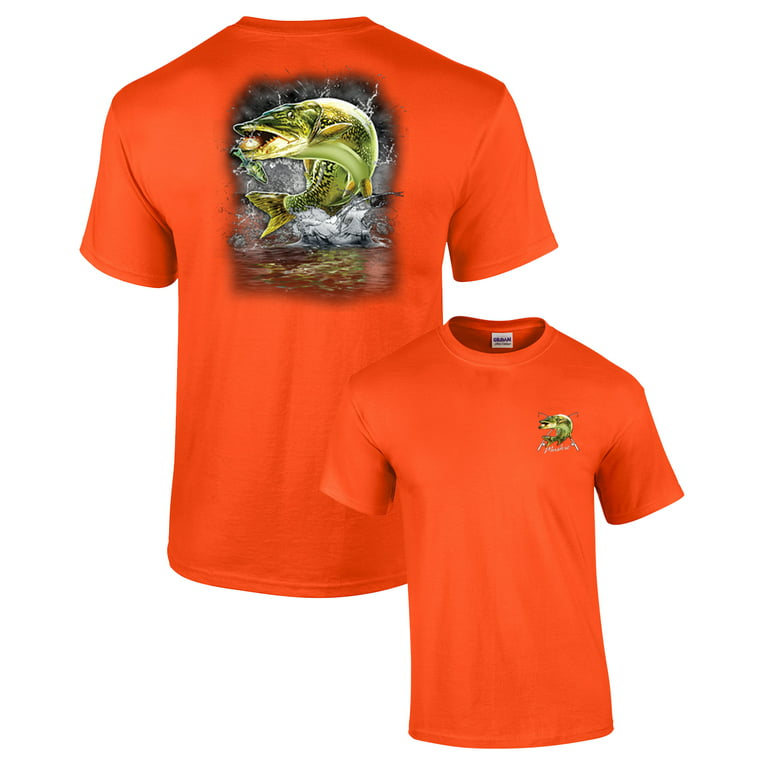 Adult Fishing Short Sleeve T-shirt Jumping Muskie-Orange-XXXL