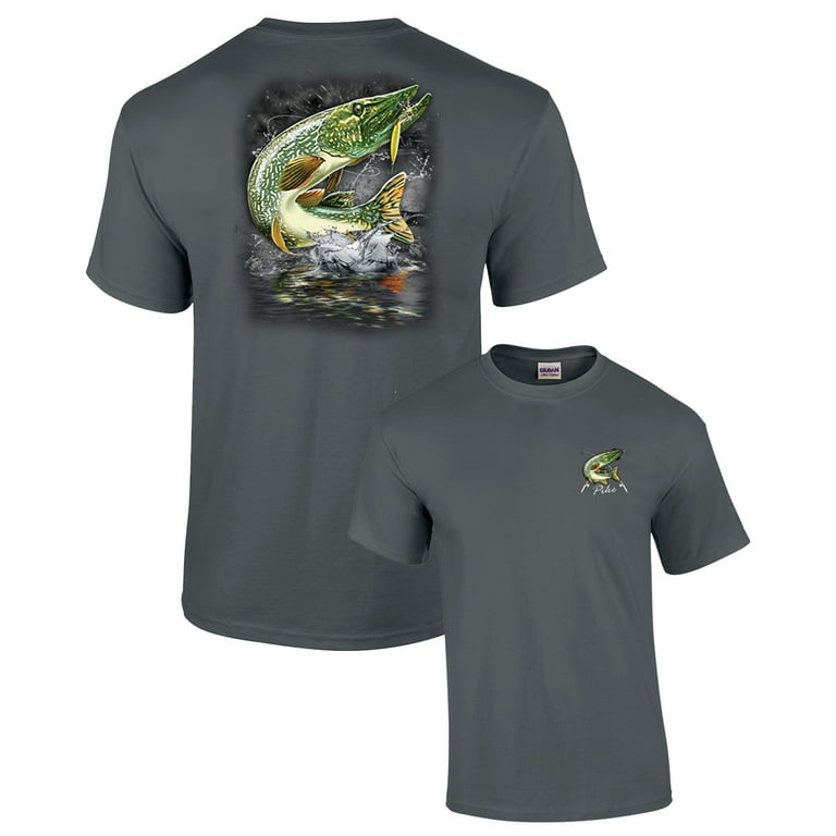 Adult Fishing Short Sleeve T-shirt Jumping Pike-Charcoal-5Xl