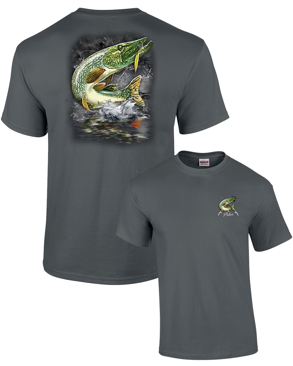 Adult Fishing Short Sleeve T-shirt Jumping Pike-Charcoal-6Xl