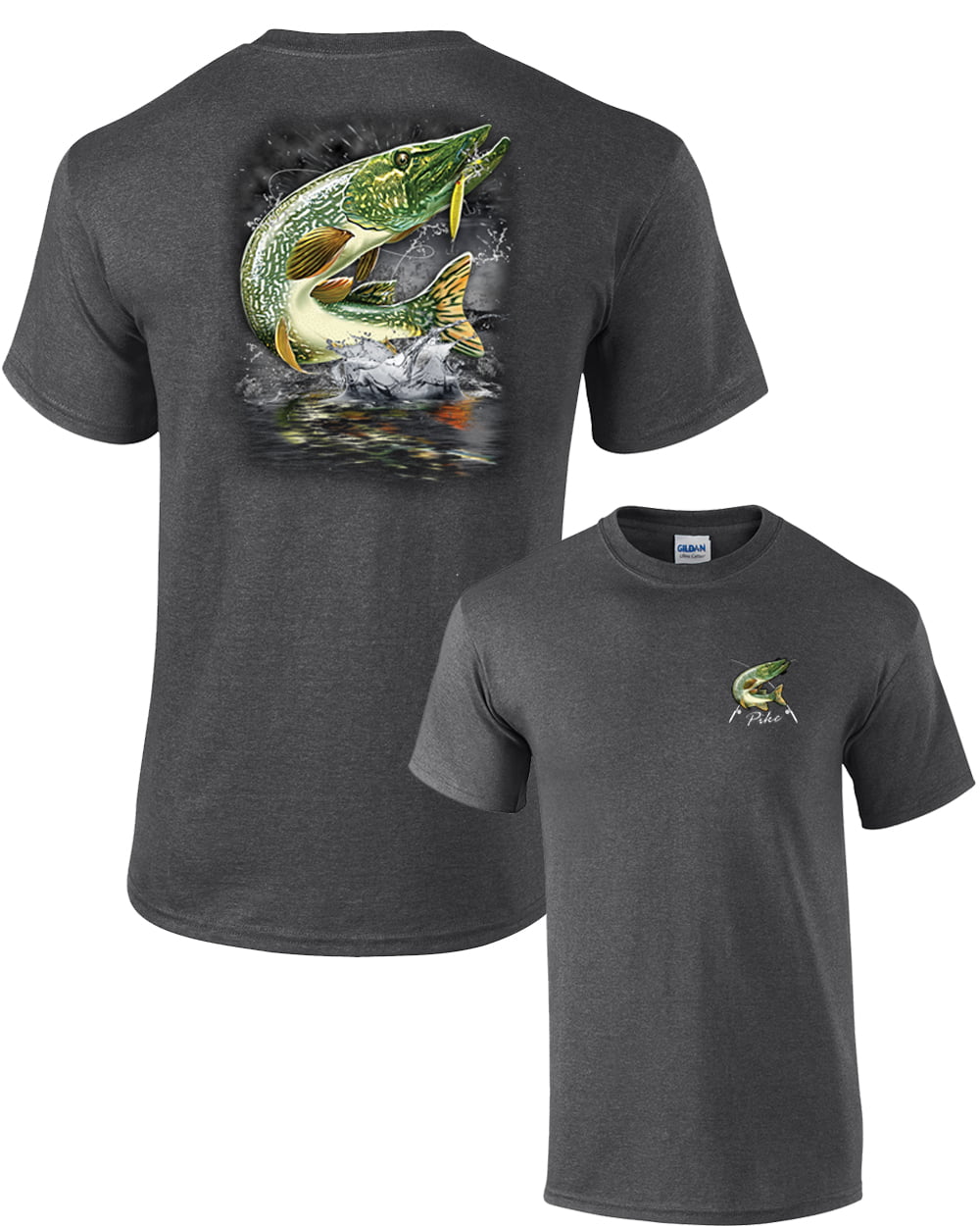 Adult Fishing Short Sleeve T-shirt Jumping Pike-Military-5Xl 