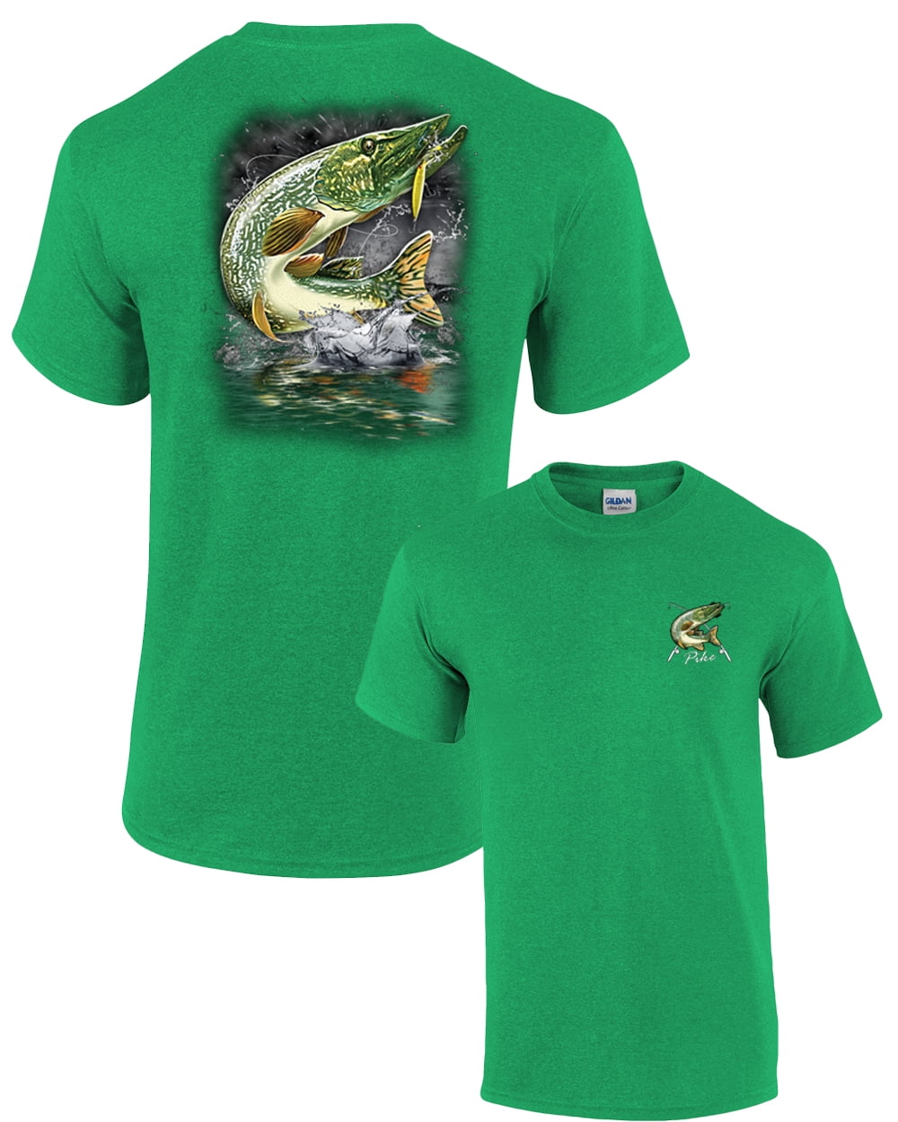 Adult Fishing Short Sleeve T-shirt Jumping Pike-Charcoal-6Xl