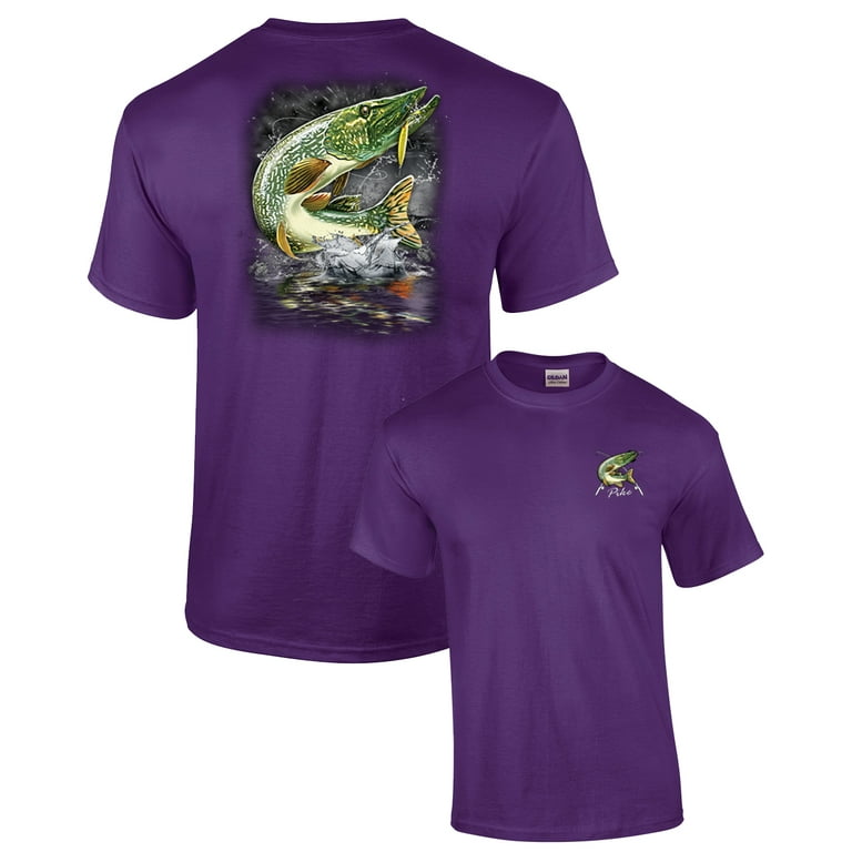 Adult Fishing Short Sleeve T-shirt Jumping Pike-Purple-Small 