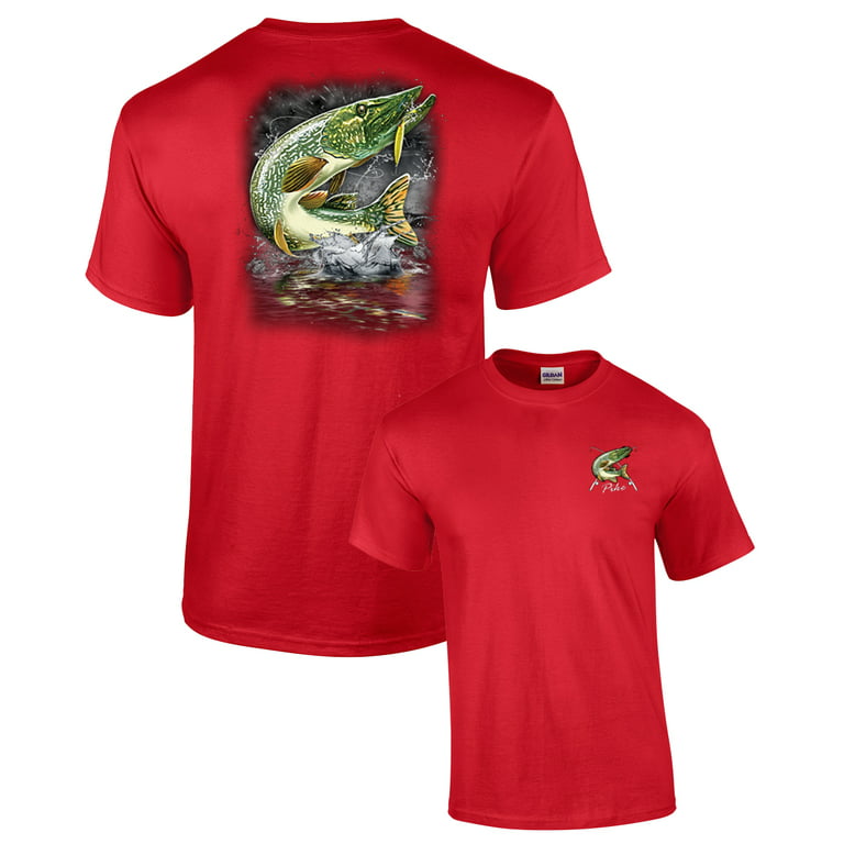Adult Fishing Short Sleeve T-shirt Jumping Pike-Red-5Xl 