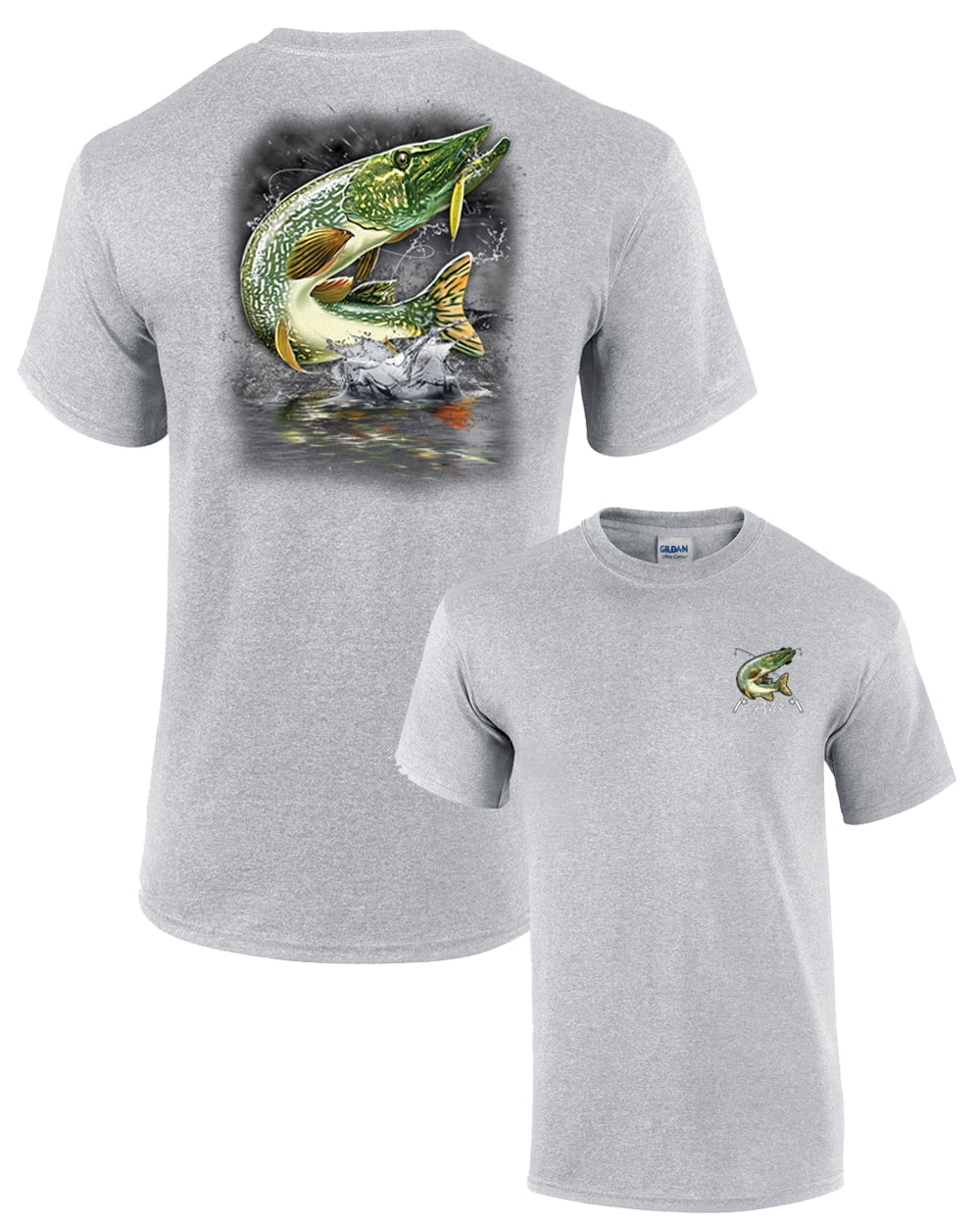 Adult Fishing Short Sleeve T-shirt Jumping Pike-Sportsgray-XXL