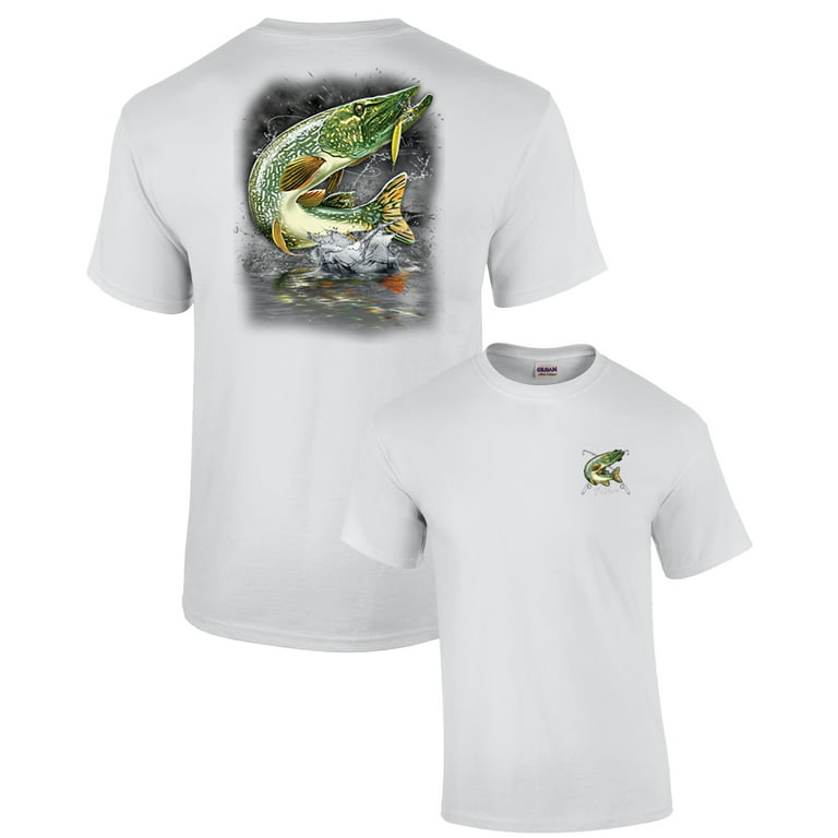 Adult Fishing Short Sleeve T-shirt Jumping Pike-White-Large 