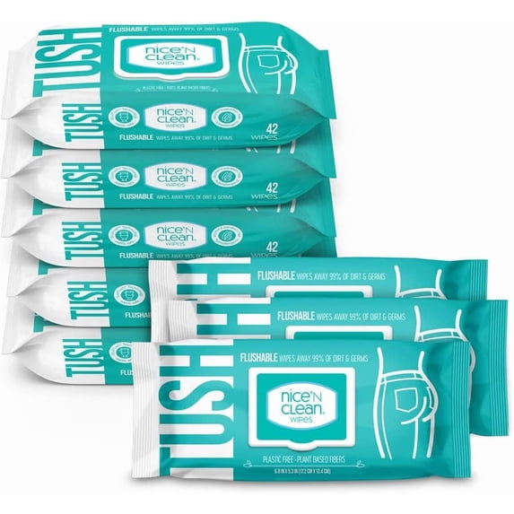 Adult Flushable Wipes (8 x 42 Count) | Personal Cleansing Wipes Made from Plant-Based Fibers | Infused with Aloe & Vitamin E