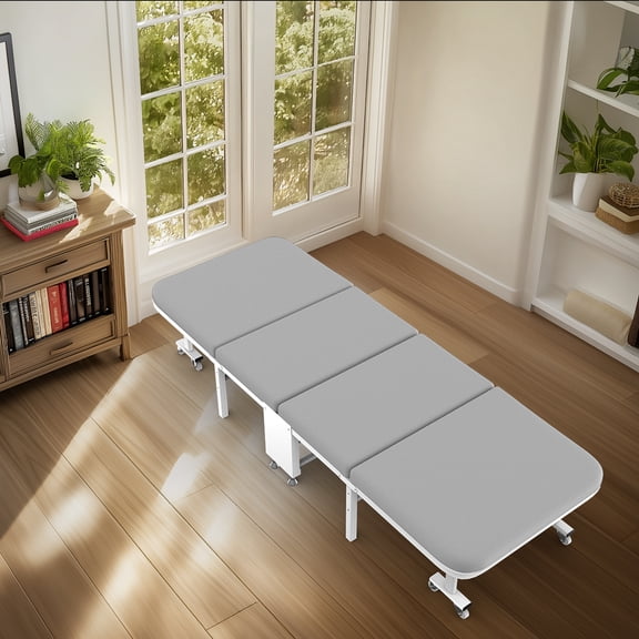 Adult Foldable Camping Cot (Gray) - Sturdy Steel Frame Rollaway Bed with Wheels for Living Room
