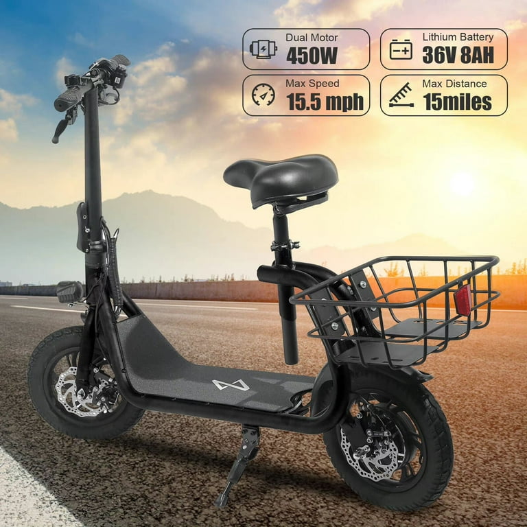 Lightweight Foldable Adult Off Terrain Electric Bike Scooter 450W Dual Commuter Ebike with Seat 12 Tire Walmart