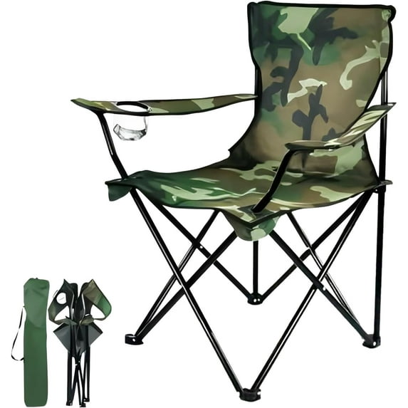 Adult Folding Lightweight Camp Chair, Folding Chair with A Cup Holder and Carry Bag, Portable Outdoor Chair Supports up to 225lbs (Camouflage)