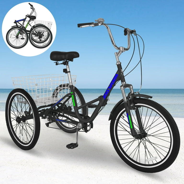 Adult Folding Tricycles Folding Bikes 7 Speed 24Inch 3 Wheel