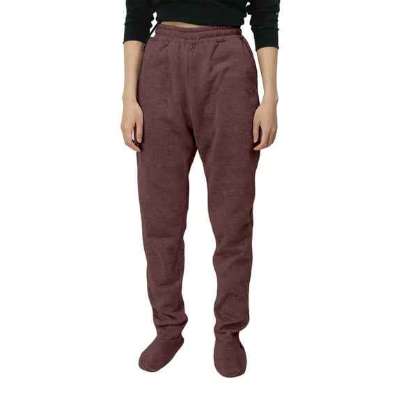Adult Footed Sweatpants with Fleece Lined Feet for Maximum Warmth, Elastic Waist Soft and Warm Footie Pajama Pants for Cozy Indoor and Outdoor Winter Wear,Light Brown,S
